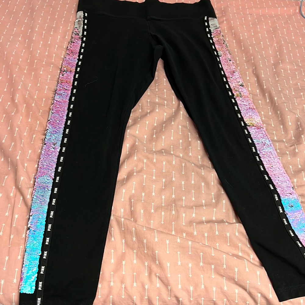 VS Pink Reversible Sequin Leggings Size L